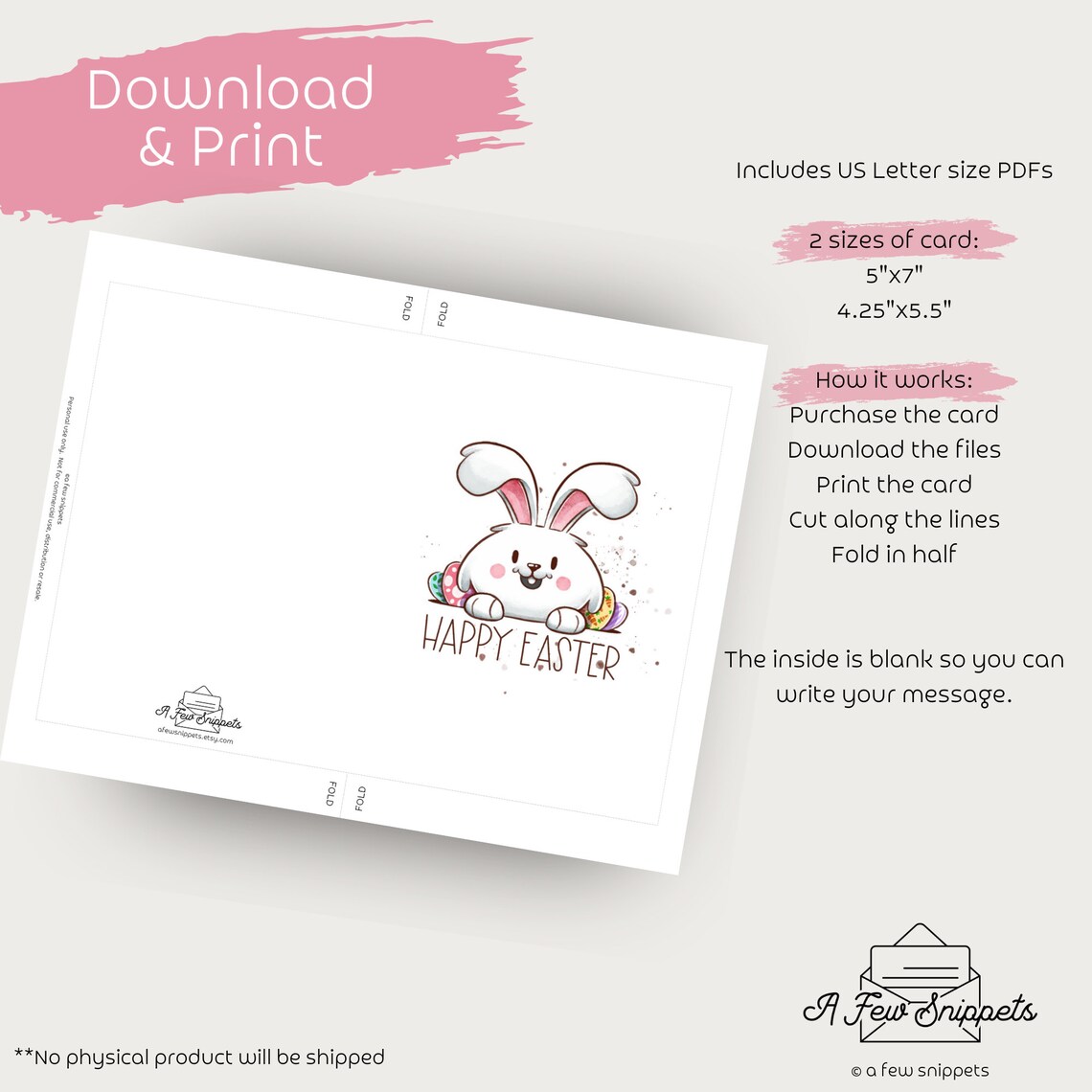 Happy Easter Printable Card | Easter Card | Easter Bunny | Cute | Print ...
