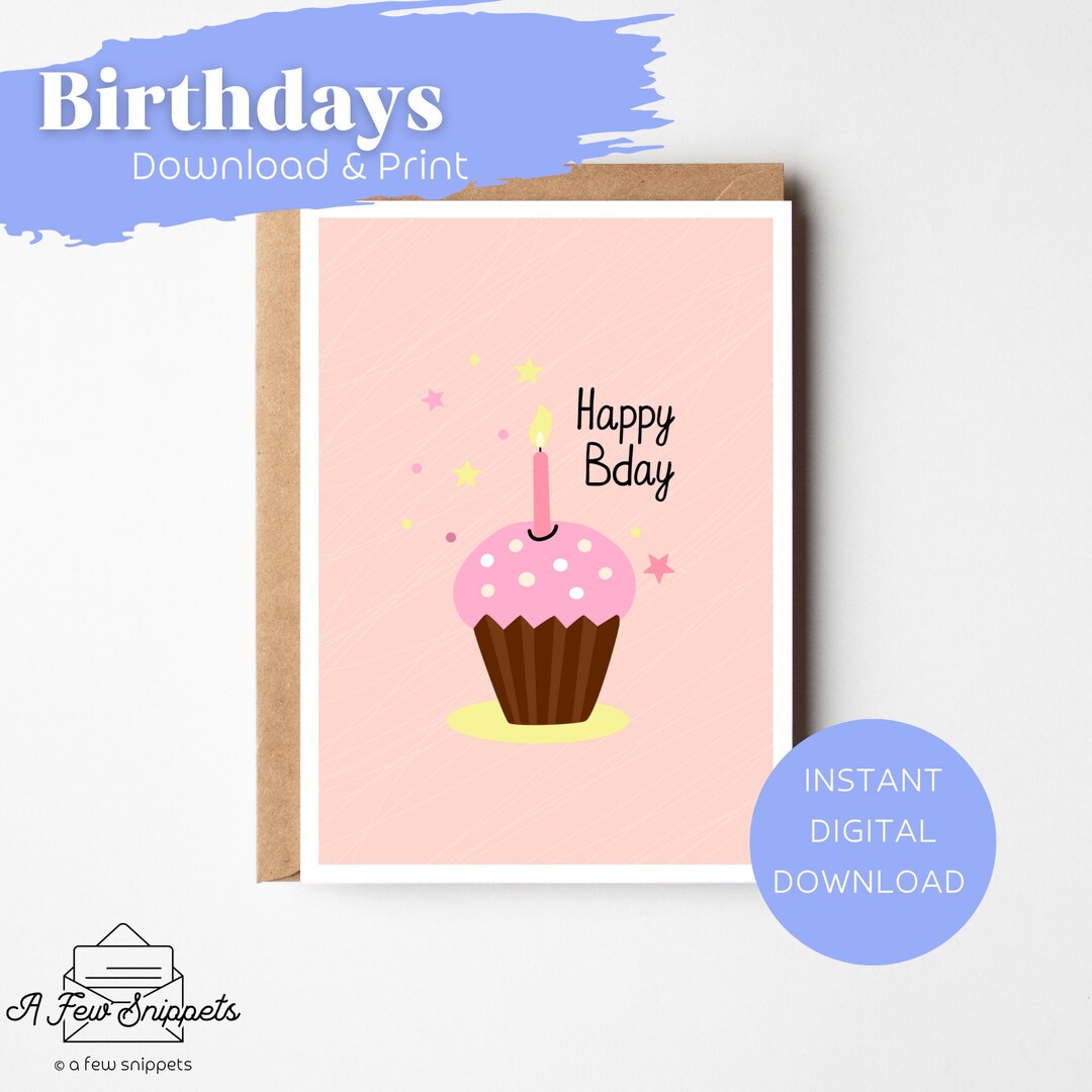 Happy Bday Printable Card | Birthday Card | Card Template | Instant ...