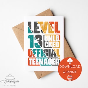 Niveau 13 ontgrendelde officiële afdrukbare verjaardagskaart voor tieners | Verjaardagskaart | Kaartsjabloon | Direct PDF downloaden | Digitale download | 13