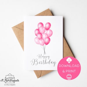 Happy Birthday Printable Card | Balloons | Birthday Card | Card Template | Instant Download PDF | Digital Download | Print at Home |