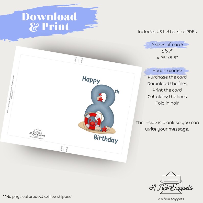 Happy 8th Birthday Printable Card | Birthday Card | Card Template ...