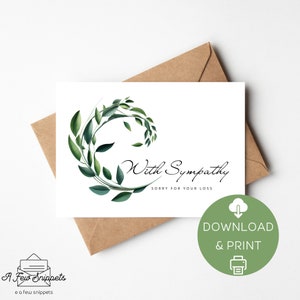 With Sympathy Sorry for your Loss Printable Card | Sympathy Card | Card Template | Instant Download PDF | Digital Download | Print at Home