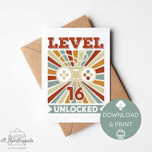 Level 16 Unlocked Birthday Printable Card | Birthday Card | Card Template | Instant Download PDF | Digital Download | 16