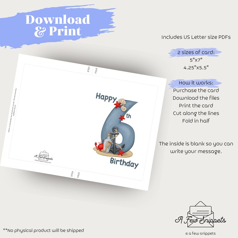 Happy 6th Birthday Printable Card | Birthday Card | Card Template ...