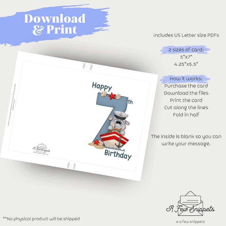 Happy 7th Birthday Printable Card | Birthday Card | Card Template ...