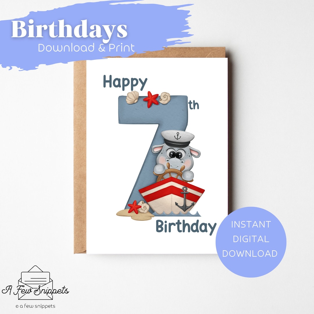Happy 7th Birthday Printable Card | Birthday Card | Card Template ...