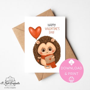 Carte imprimable Joyeuse Saint-Valentin | Saint Valentin | Hérisson avec ballon | Modèle de carte | Téléchargement instantané PDF | Téléchargement numérique