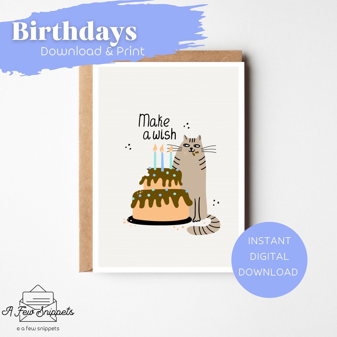 Make a Wish Printable Card | Birthday Card | Card Template | Instant ...