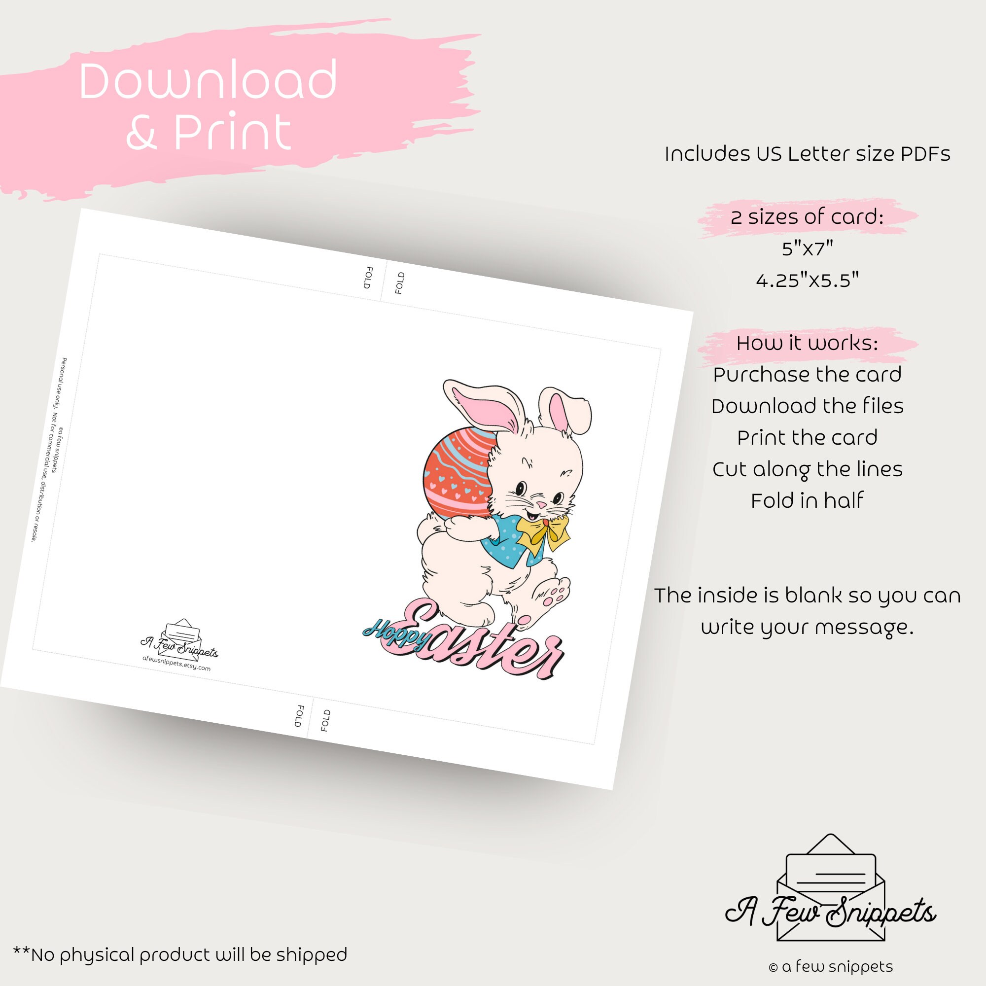Hoppy Easter Printable Card Easter Retro Easter Bunny Print at Home ...