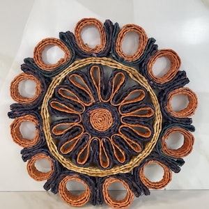 Vintage Woven Straw Raffia Trivet 9”