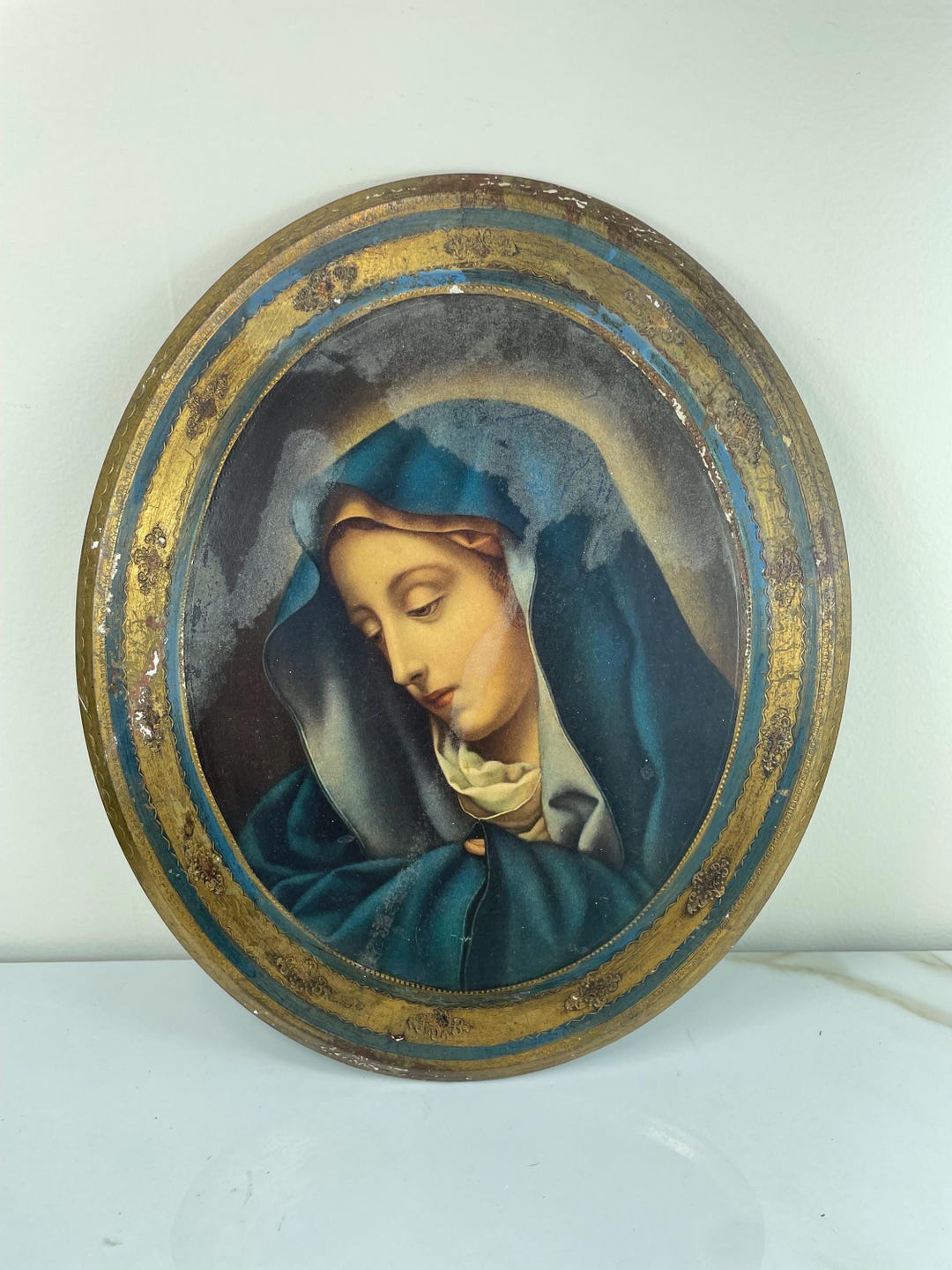 Vintage Italian Florentine Madonna Virgin Mary Wood Wall Plaque 13” X ...