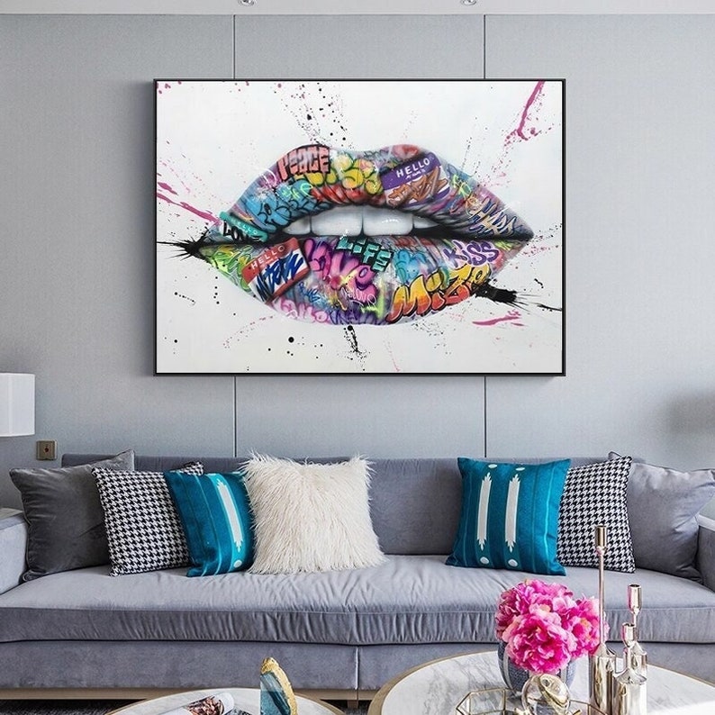 Show Teeth Lips Street Graffiti Art Canvas Etsy