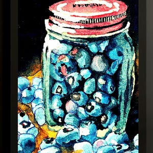 Blueberry Canning Print – Rustic Kitchen Wall Art – Blueberry Mason Jar Painting – Farmhouse Homestead Decor – Gift for Wife or Mom