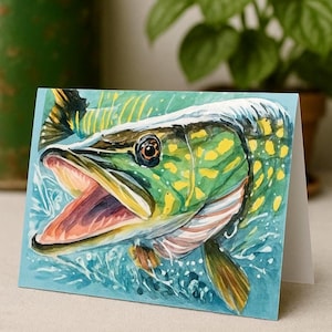 Handgefertigtes 13x18 Kunstkarten-Set – Eingehaken und lieb habend – Lebendiger Fisch, Premium 110lb Lager – Individuell anpassbar – Liebe es oder geh