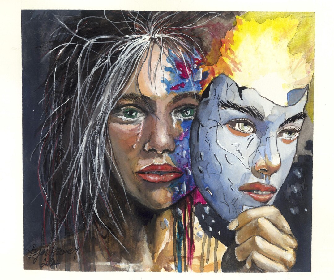 Contemporary Watercolor Painting of Emotion Behind the Mask A Journey ...