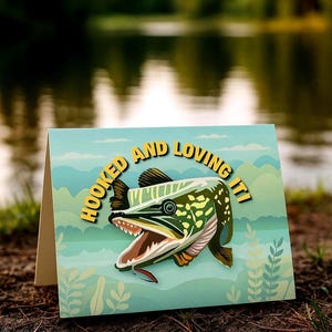 Handgemaakte kaartenset – Hooked and Loving It – 5 x 7 viskunstkaarten – verpakking van 5 of 10 – aanpasbaar – Love It or Leave It-garantie