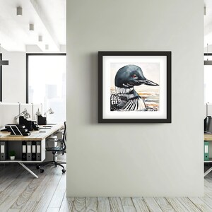 Northern Silence – Modern Loon Wall Art, Minimalist Black & White Bird Print, Luxury Nature Office Decor