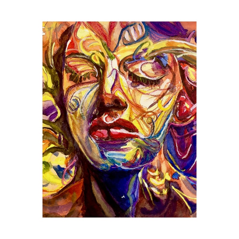 Overwhelmed Print Expressionist Watercolor Portrait, Abstract Emotional Art, Intense Color, Contemporary Female Painting, Modern Decor image 3