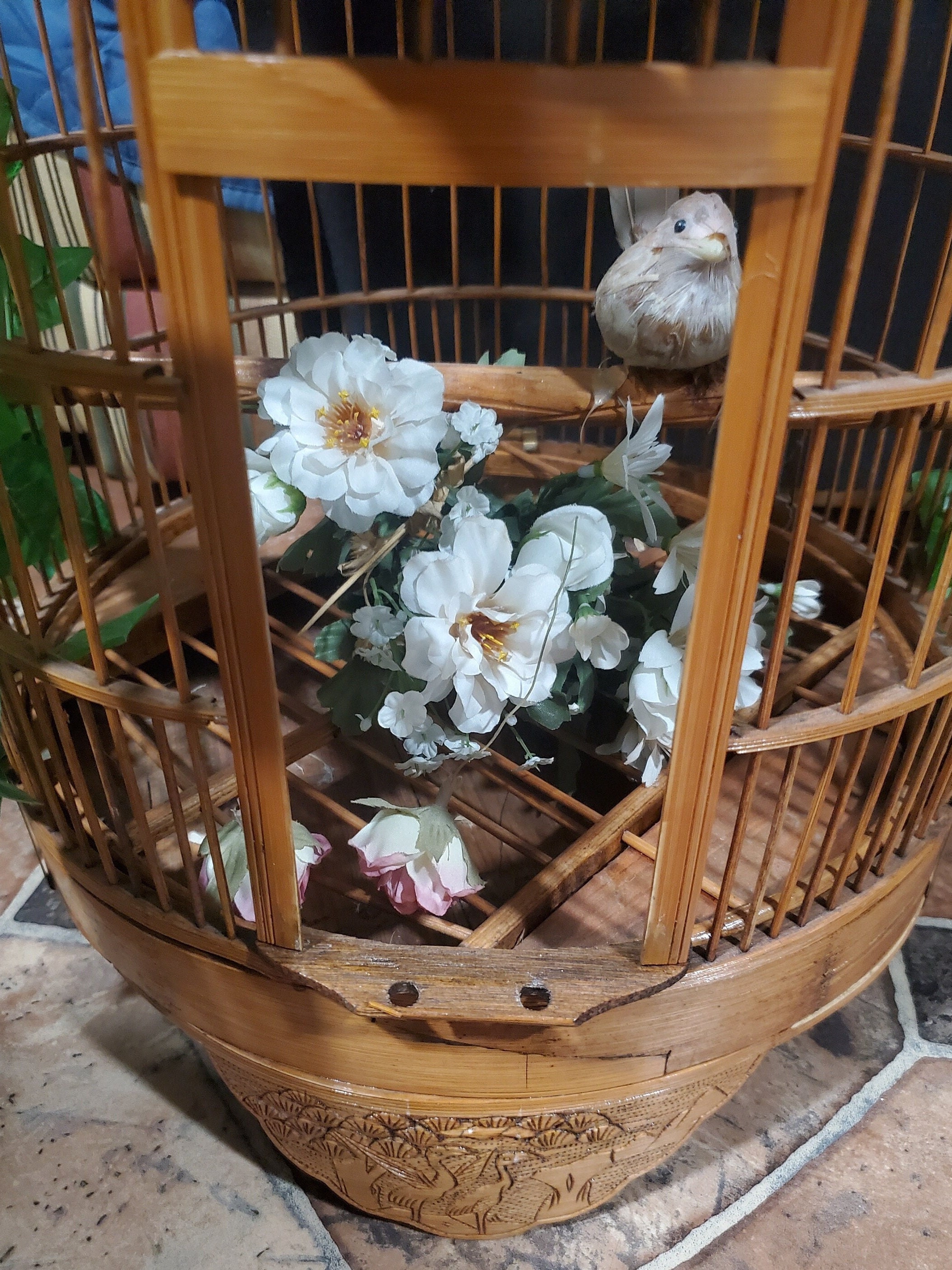 View of Vintage Bamboo Bird Cage Ornament - Etsy