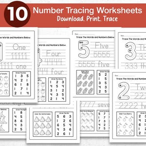 10 Number Tracing Worksheets Preschool Worksheet Printable Number Tracing Handwriting Practice Kindergarten Worksheets Learning Numbers