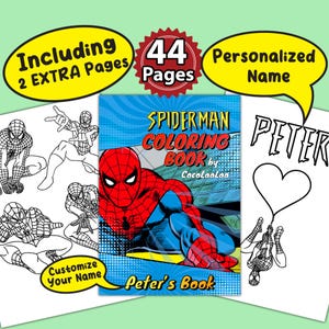 Páginas para colorir do Homem-Aranha personalizadas | 44 páginas de páginas para colorir de super-heróis para crianças - Livro de colorir de super-heróis | PDF com nome personalizado