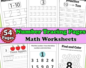 Number Tracing Worksheets | 54 Printable Preschool-Kindergarten Handwriting Pages, Math Worksheets | Number Tracing Pages | A4 Tracing Pages