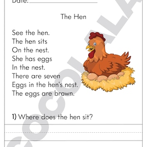 Printable reading comprehension worksheets for Kindergarten and First Grade. Includes 30+ short reading passages with follow-up questions to help children build reading fluency, vocabulary, and understanding. Perfect for homeschool, classroom use, or language arts enrichment. Delivered as an easy-to-print black and white PDF, sized for standard US Letter paper.