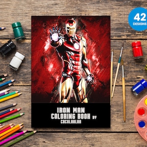 Iron Man 42 Pages Kids Coloring Book | Printable Children&#39;s Superhero Coloring Pages | Instant Download PDF Kids Birthday Gift