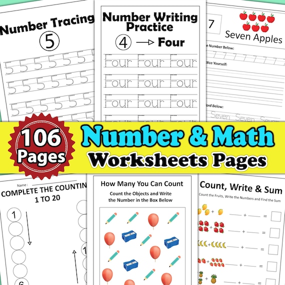 100+ Math Worksheet Pages | Preschool Number Practice Pages | Grade One Math Practice Pages | Number Tracing Pages | A4 Number Worksheets