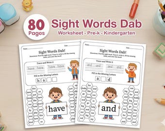 Sight Words Worksheets Printable 80 Page | Pre-K Kindergarten Literacy Activity | Dolch Sight Word Practice | Homeschool PDF Download