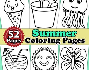 52 zomerkleurplaten voor kinderen | Kleurboek voor peuters, kleuters, afdrukbaar | Zomeractiviteiten | Vakantiepagina Kleuterschool
