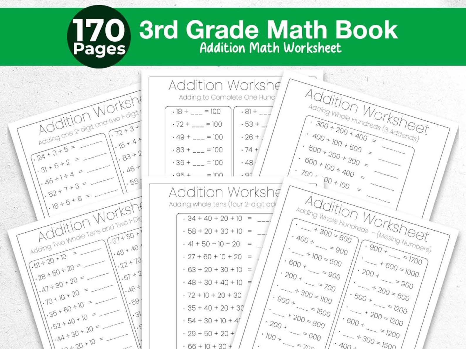 3rd Grade Addition Math Worksheets 170 Pages | Grade 3 Addition, Summer ...