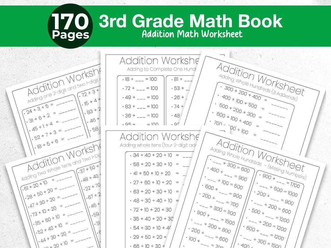 3rd Grade Addition Math Worksheets 170 Pages | Grade 3 Addition, Summer ...