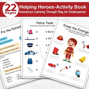 Helping Heroes Activity Book | Kids Doctor, Firefighter & Police Role Play | Preschool Career Exploration Printable PDF
