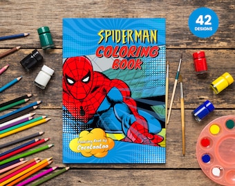 Spiderman 42 Pages Kids Coloring Book | Instant Download PDF Coloring Pages | Printable Children's Superhero Activities | Kids Birthday Gift