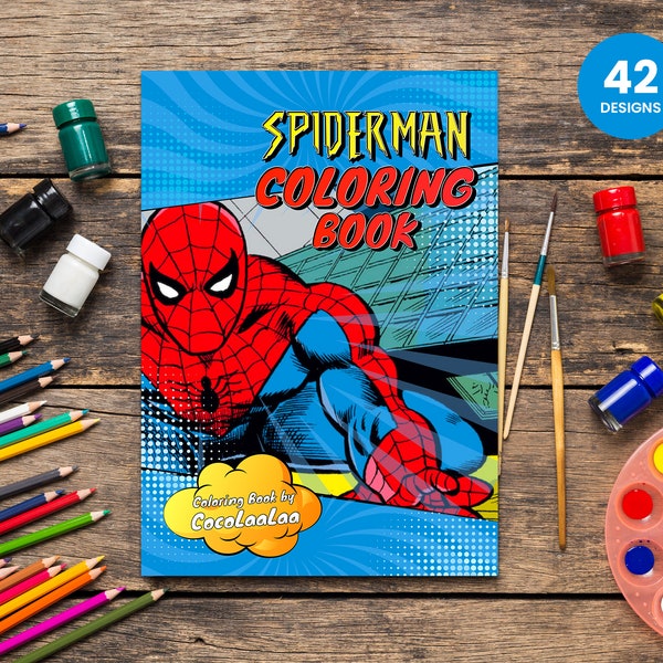 Spiderman 42 Pages Kids Coloring Book | Instant Download PDF Coloring Pages | Printable Children's Superhero Activities | Kids Birthday Gift