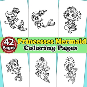 Princess Mermaid Coloring Book: 42 Printable Pages for Kids (PDF Download)