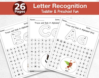 Find the Letter Dab Worksheets, Letter Recognition Worksheets for Preschool & PreK, Alphabet Search, Homeschooling Instant Download PDF