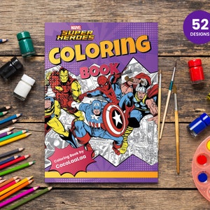 Super-héros Marvel de 52 pages à colorier pour enfants | Coloriages de super-héros à imprimer pour enfants | Téléchargement instantané PDF Cadeau d'anniversaire pour enfants