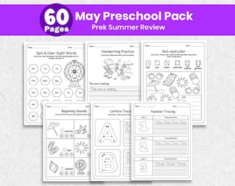 PreK Summer Review Worksheets 60 Page | Math & Literacy Activities for May Preschool | Teacher Resource | Instant Download PDF