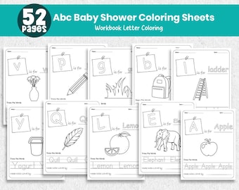 52 Page ABC Baby Shower Coloring Book | Baby’s First Alphabet Book | Bear Theme Printable Activity | Baby Shower Game | PDF Download