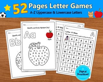 52 Letter Maze Games, Letter Find & Circle Games | Letter Puzzle Games Find the Letter Alphabet Game Circle the Letter Game for Preschoolers