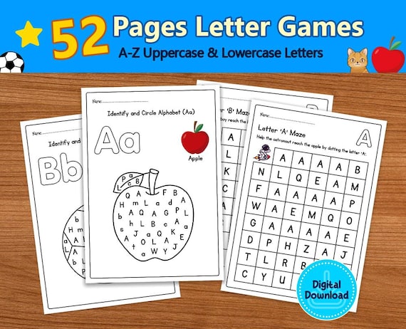 52 Letter Maze Games, Letter Find & Circle Games | Letter Puzzle Games Find the Letter Alphabet Game Circle the Letter Game for Preschoolers