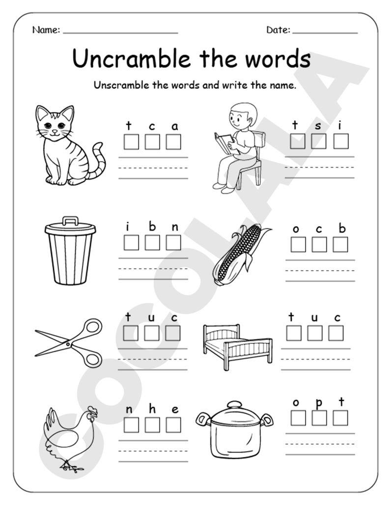 CVC Word Worksheets Printable for kindergarten and first grade includes over 30 pages of short vowel activities. Children will trace, match, spell, and write simple CVC words using fun illustrations and phonics-based exercises. Perfect for early reading, phonemic awareness, and spelling practice in homeschool or classroom settings. Includes all vowel sounds (a, e, i, o, u) in one downloadable high-resolution PDF file for A4 or US Letter print size.