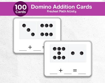 Domino Addition Printable Cards | Math Activity for Preschool & Kindergarten | Task Box PDF | Montessori Homeschool Math Center