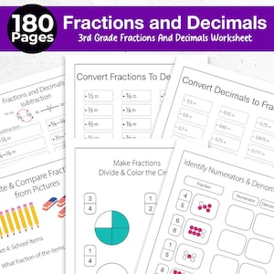 Brüche Dezimalzahlen 3.Klasse Mathe-Arbeitsblätter 180 Seiten Klasse 3 Brüche, Sommerarbeitsbuch Mathe-Arbeitsblatt 3.Klasse Lernpaket Mathe-Buch