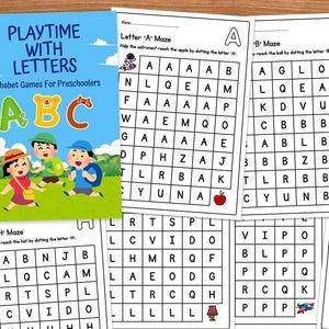 May include: A set of printable alphabet maze worksheets for preschoolers. The worksheets feature a colorful alphabet with a maze for each letter. The mazes are designed to help children learn the alphabet and improve their fine motor skills.