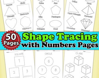 Shape and Number 50 Tracing Pages for Kids Preschool Worksheets | Shape Tracing Pages Practice Sheet for Kids | Pre Kindergarten Workbooks