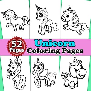 52 Unicorn Coloring Pages | Unicorn Coloring Pages For Kids | Girls Coloring Pages | Printable Coloring Pages | Kids Coloring Pages | Gifts