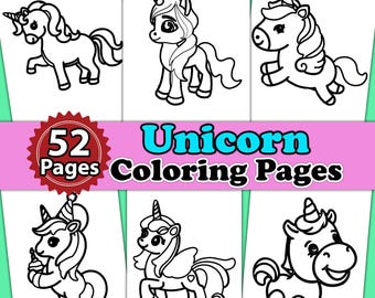 52 Unicorn Coloring Pages | Unicorn Coloring Pages For Kids | Girls Coloring Pages | Printable Coloring Pages | Kids Coloring Pages | Gifts
